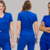 Stylish female nurse wearing modern jogger-style best scrubs in a hospital hallway, 2025 fashion trend